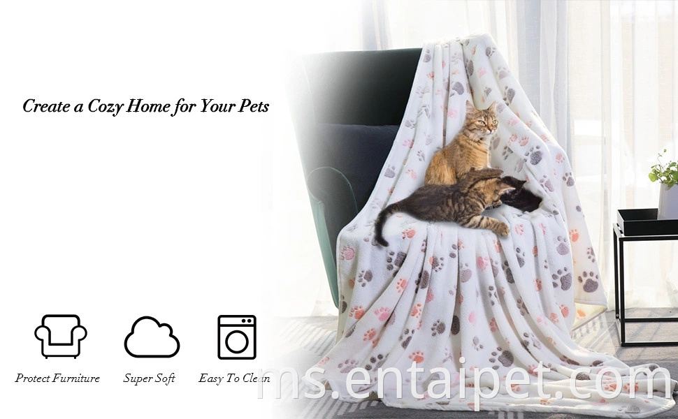 Produk haiwan peliharaan Reka bentuk cetakan comel yang boleh dibasuh selimut berbulu untuk anak kucing kucing anak anjing